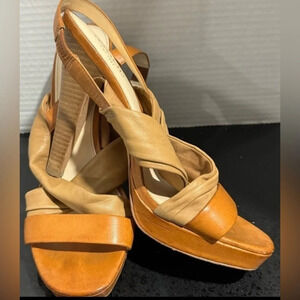 Coach Astor tan brown Leather Strappy Platform Heel slingback wedding party US8